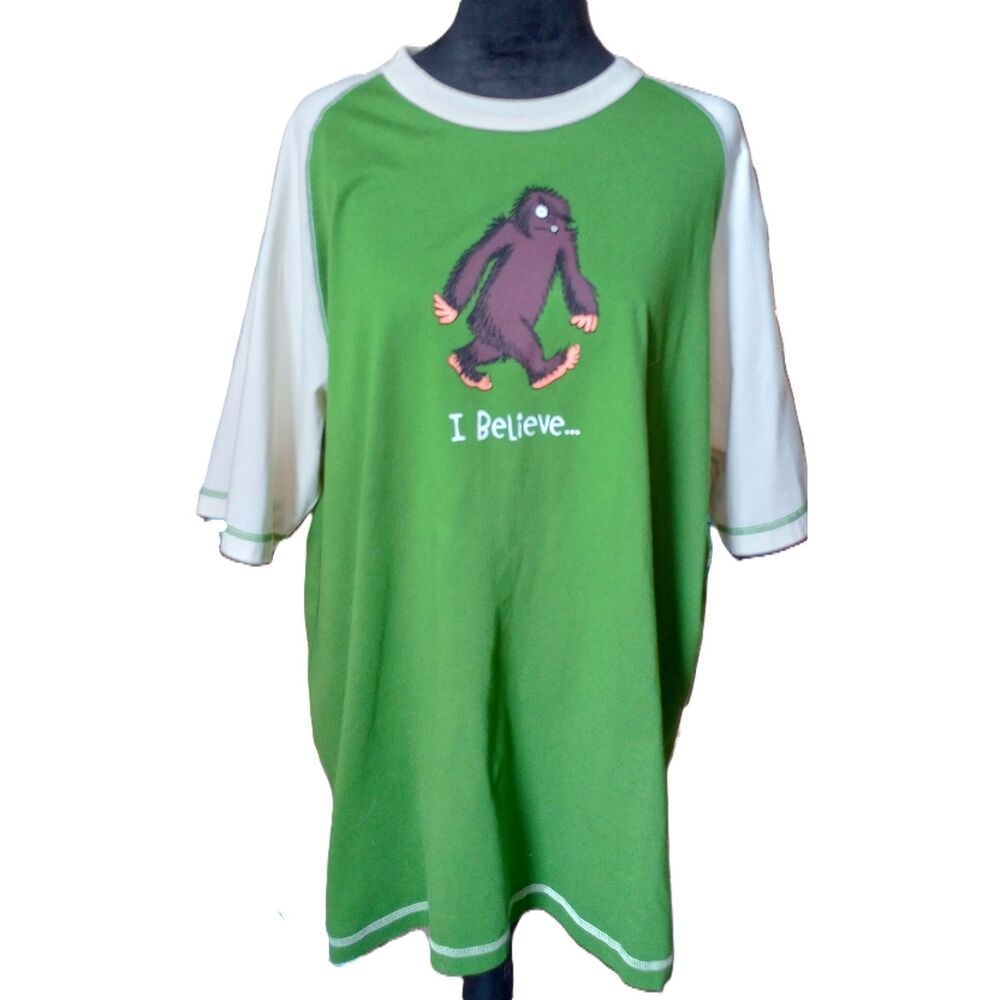 Lazy One Men's Size XLarge "I Believe" Big Foot Green Baseball T-Shirt